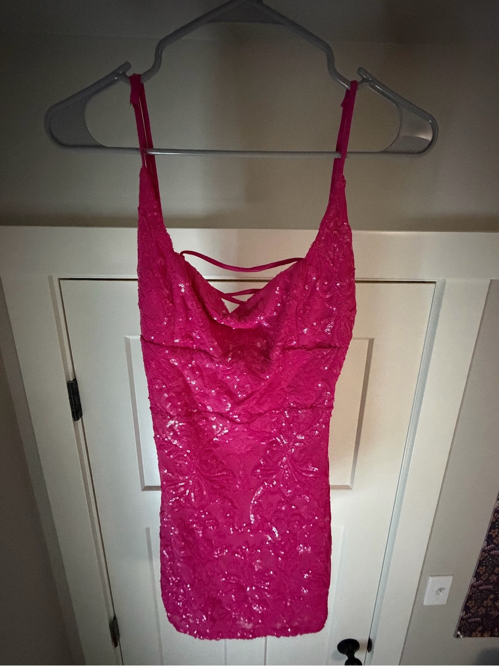 Windsor Hot Pink Sequin Lace Prom Dress